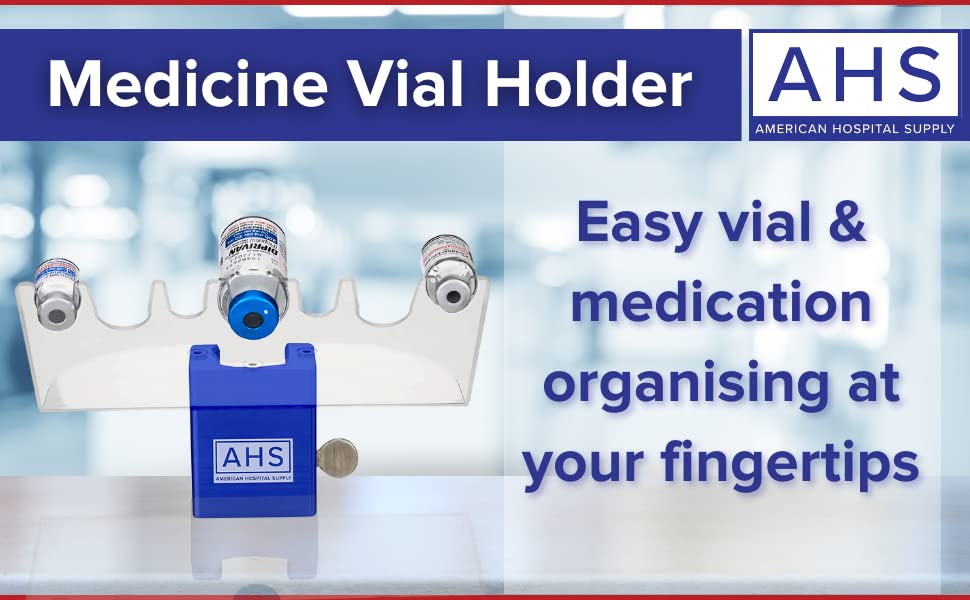 AHS American Hospital Supply Medicine Vial Holder Blue Base Transparent Hands Free Medication Vial Stand with 7 Slots Optional Safety Lid | Medical Supplies & Equipment - Image 5