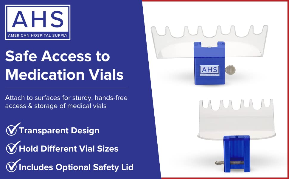 AHS American Hospital Supply Medicine Vial Holder Blue Base Transparent Hands Free Medication Vial Stand with 7 Slots Optional Safety Lid | Medical Supplies & Equipment - Image 6