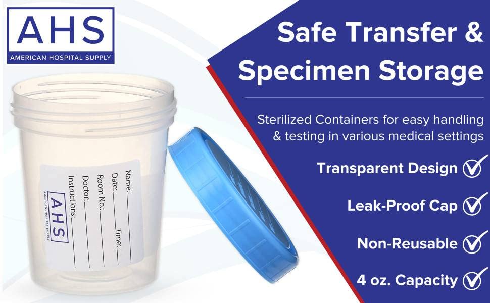 AHS American Hospital Supply Specimen Cups Single-Use Urine Sample Containers with Screw On Leak-Resistant Lid, ID Label | (Case of 100) 4 oz. - Image 6
