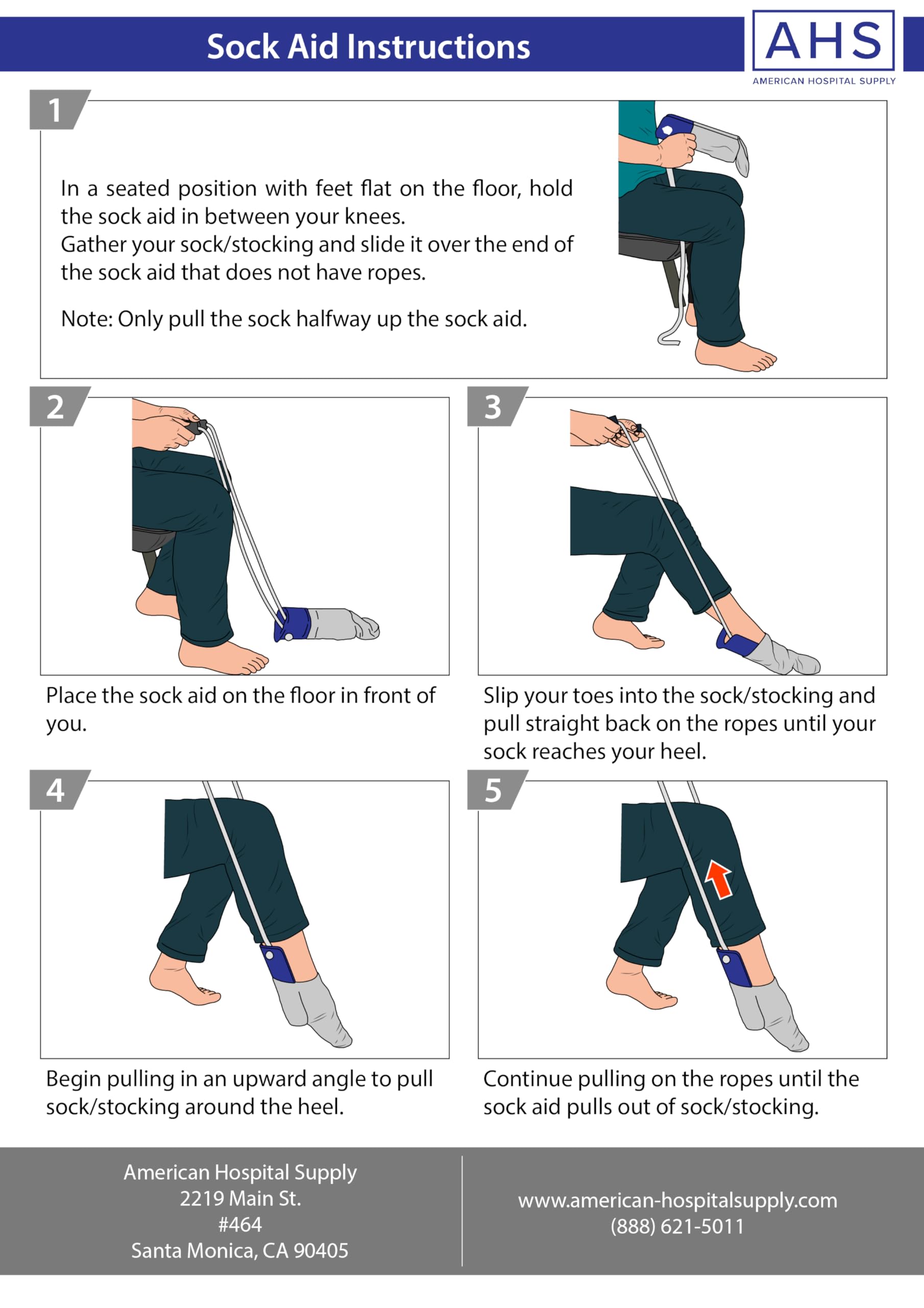 American Hospital Supply 5-Piece Hip/Knee Replacement Kit [1 Each] – Surgery Assistance with Stocking Aid, Reacher, Sponge Rod, Shoehorn, and Hook | Medical Equipment - Image 7