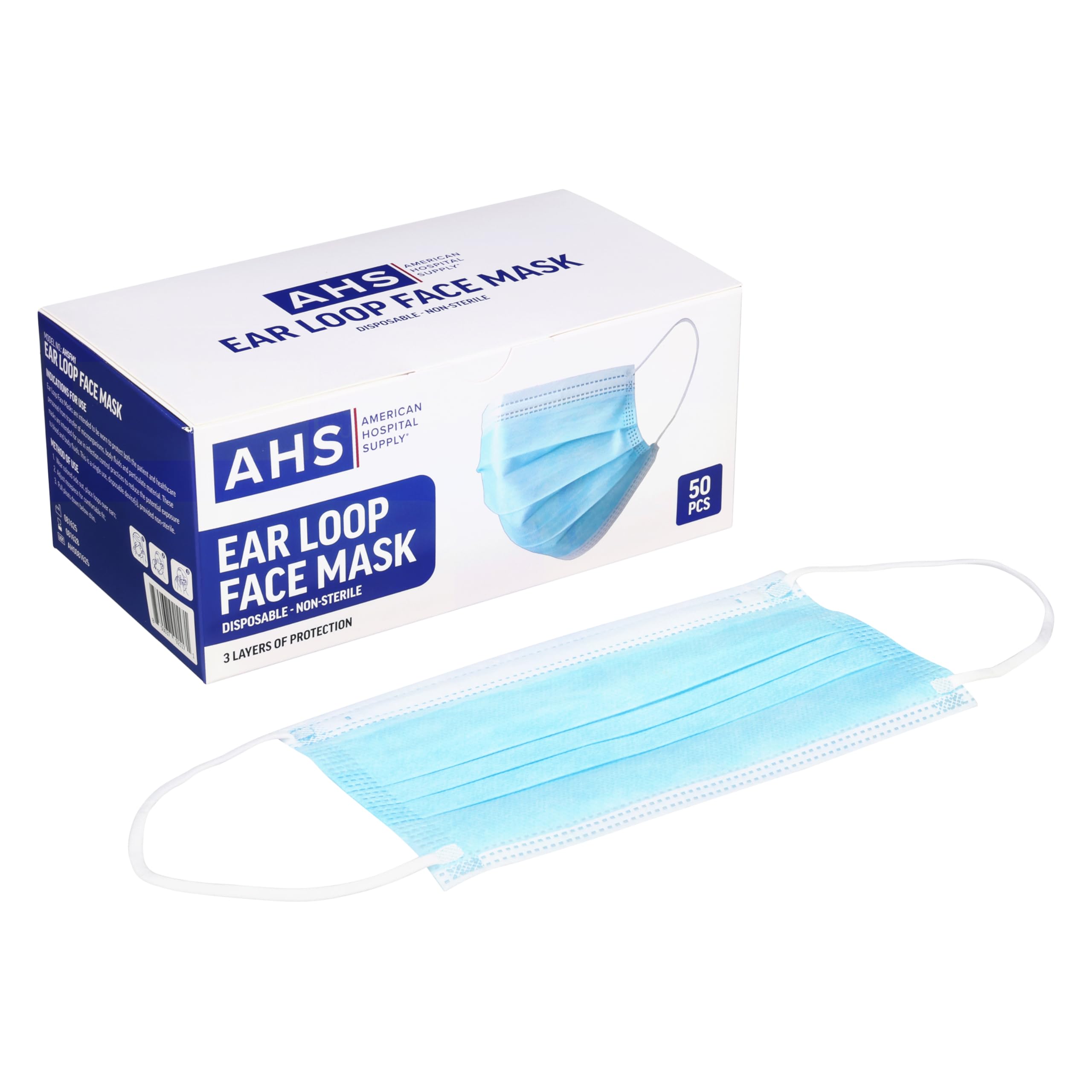 American Hospital Supply (AHS) Earloop Masks Disposable | Adult Face Covering | 3 Ply Disposable Face Mask (Box of 50) - Image 5