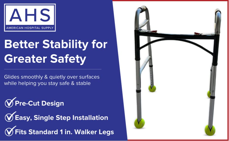 AMERICAN HOSPITAL SUPPLY AHS Tennis Balls for Walker Legs Tennis Balls for Walkers for Seniors Complete Support & Surface Protection | Pair of 2 Precut (Yellow) - Image 4