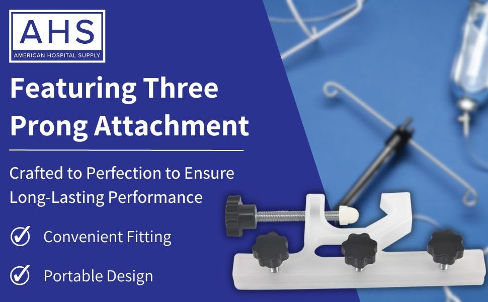 American Hospital Supply IV Pole Clamp | 3 Prong for IV Pole Attachment transducer Holder Connector Tighten The clamp - 3 Prong (7 in) - Image 6