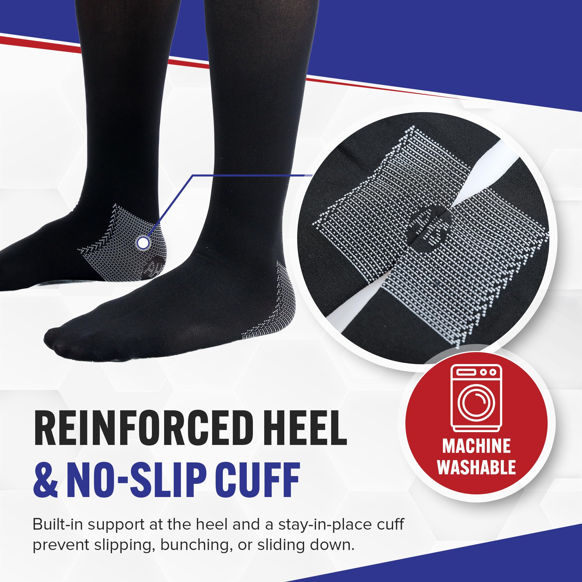 American Hospital Supply – Knee High Compression Socks – 15–20 mmHg, Black, X-Large – Medical Stockings for Daily Wear – Case of 264 Pairs (88 Packs of 3) - Image 5