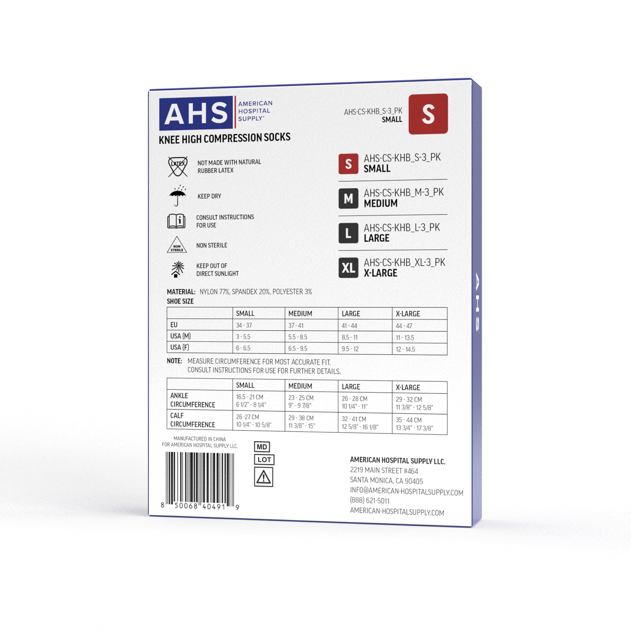 American Hospital Supply – Knee High Compression Socks – 15–20 mmHg, Black, Small – Medical Stockings for Daily Wear – Case of 264 Pairs (88 Packs of 3) - Image 8