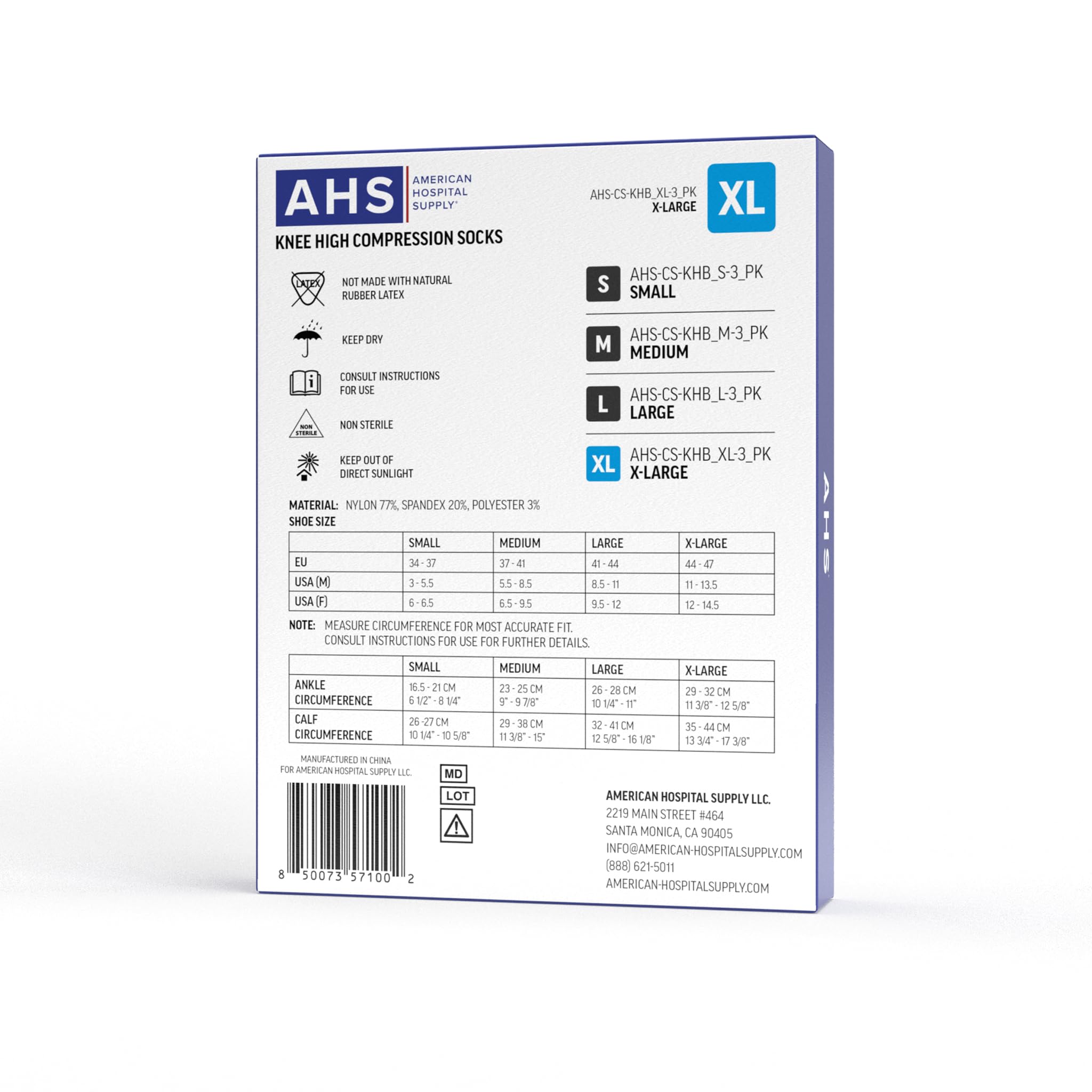 American Hospital Supply – Knee High Compression Socks – 15–20 mmHg, Black, X-Large – Medical Stockings for Daily Wear – Case of 264 Pairs (88 Packs of 3) - Image 8