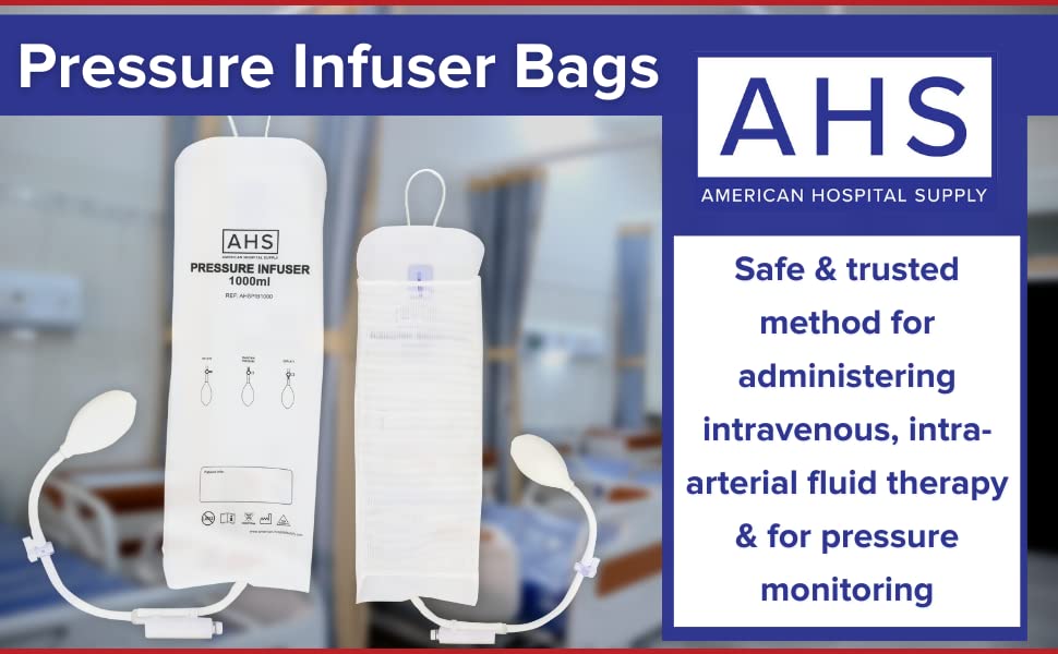 American Hospital Supply Medical Pressure Infusion Bag – 1000ml, IV Pole Infusion Sack with 3-Way Stopcock, Color-Coded Gauge | Medical Supplies & Equipment (1 Each) - Image 4