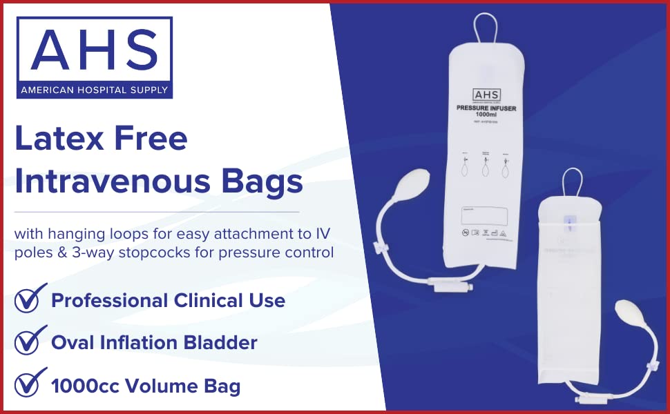 American Hospital Supply Medical Pressure Infusion Bag – 1000ml, IV Pole Infusion Sack with 3-Way Stopcock, Color-Coded Gauge | Medical Supplies & Equipment (1 Each) - Image 5