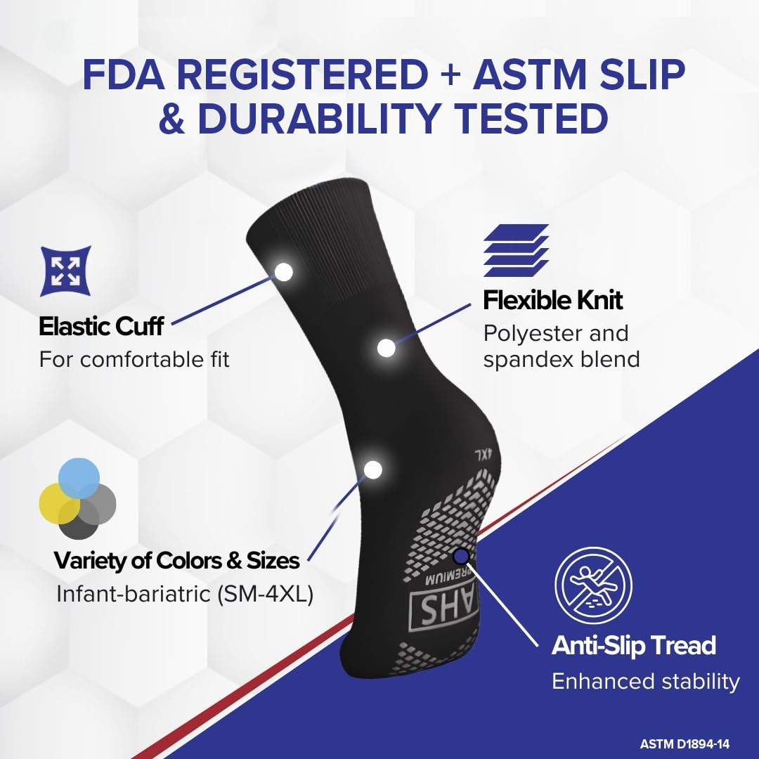 AMERICAN HOSPITAL SUPPLY Non-Slip Hospital Socks, Anti-Skid, Anti-Slip Gripper Socks for Medical or Home Use, Black, 6 Pairs - Image 3