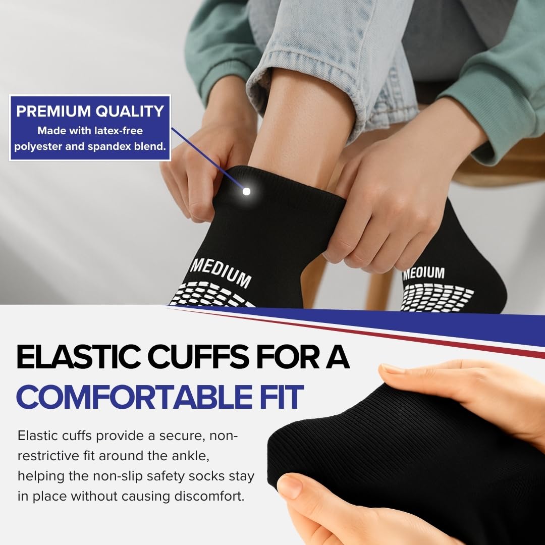 AMERICAN HOSPITAL SUPPLY Non-Slip Hospital Socks, Anti-Skid, Anti-Slip Gripper Socks for Medical or Home Use, Black, 6 Pairs - Image 4