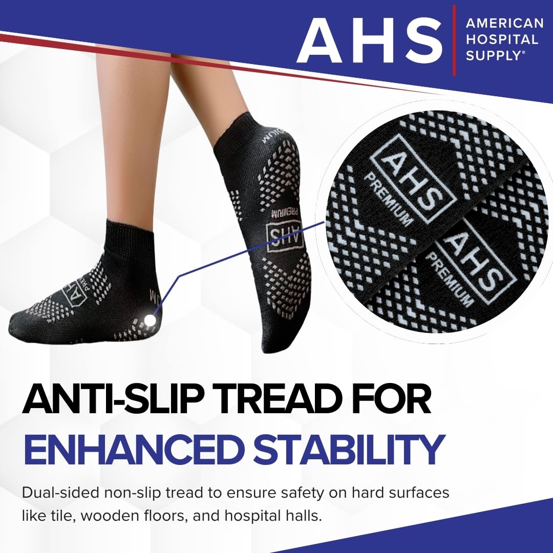 AMERICAN HOSPITAL SUPPLY Non-Slip Hospital Socks, Anti-Skid, Anti-Slip Gripper Socks for Medical or Home Use, Black, 6 Pairs - Image 6